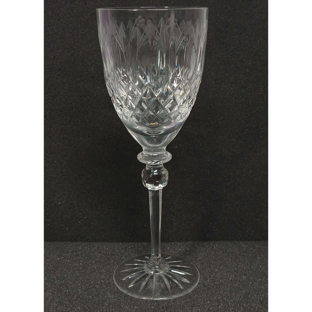 Vintage Tall Crystal Goblet 9.25” Hybrid Cut Stem & Pressed Diamond Bowl